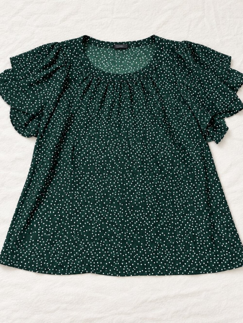 BloomChic 1X Green Polka Dot Flutter Sleeve Blouse Plus Size Ruffle Top